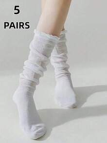 1/3/5/6/10雙女款對比色中筒襪，時尚百搭，柔軟舒適，適合日常穿著－透明襪、鞋子、靴子、過膝靴、鬆襪、辦公休閒穿著、涼鞋、白襪、女款辦公休閒穿著，襪子 > 透明，夏季靴子、過膝靴、夏季襪、膝高襪、辣妹 - 彩色 - 查看 15