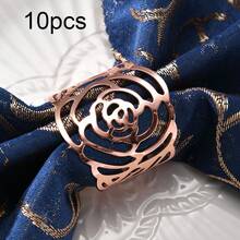 6/10pcs Elegant Metallic Rose Napkin Rings, Suitable For Wedding Decor, Friends Gathering, Romantic Holiday Party, Gift And Beautiful Tabletop Decoration - Multicolor - View 16
