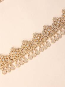 18K镀金奢华摩洛哥阿拉伯金色花卉金属丝水钻头链，复古金币流苏头饰，适合搭配头巾、长袍、罩袍等传统服饰，夏季、海滩、婚礼等场合皆宜。 - 款式A - 查看 7