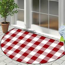1pc Red & White Checkered Half-Circle Rug, Kitchen Mat, Kitchen Carpet, Classic Plaid Doormat, Small Rug, Carpet, Runner Rug, Floor Mat, Home Decor, Area Rug, Outdoor Mat, Bedroom Carpet, Washable Rug - Multicolor - View 5