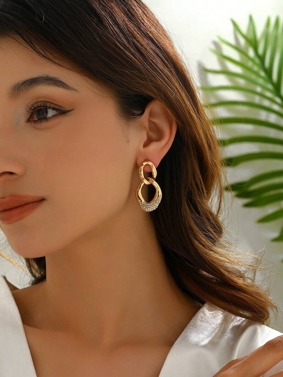 1 Đôi bông tai tua rua hình tròn, tối giản, đính đá lấp lánh theo phong cách Âu Mỹ, thích hợp cho tiệc tùng, kỳ nghỉ và đeo hàng ngày. - Vàng - Xem 1
