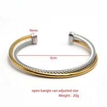 High Quality Two Row Cuff Adjustable Bracelet Steel Wire Rope Crossover Gold Plated Stainless Steel Open Bangle For Women Men Personalized Jewelry - Double-row Steel Wire Rope - View 9