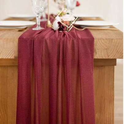 1pc Fluorescent Chiffon Table Runner, Transparent Chiffon Curtain, Suitable For Wedding Decoration, Birthday Party, Bridal Shower Arch Decor