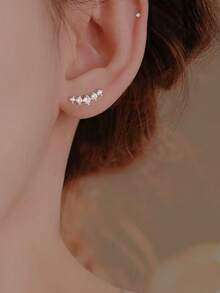 1 Đôi Khuyên Tai Xỏ Sụn Bằng Thép Không Gỉ Đính Đá Thời Trang Thanh Lịch - Kiểu A, 1 đôi - Xem 3