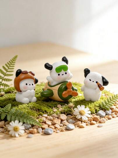 4pcs Pilot Puppy Desktop Decor, Micro Landscape Ornament, Atmosphere Enhancer For Room Corner, Cute Figurine With Soft White And Warm Brown Color, Suitable For Moss Micro Landscape, Succulent Planting, Office Desk, Home Windowsill, Adding Vitality To Daily Spaces And Making The Environment Warm And Comfortable