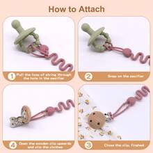 Bộ 4 dây đeo núm vú giả bằng silicon kèm 4 kẹp, dây đeo đồ chơi gặm nướt cho bé có thể điều chỉnh, rất co giãn, mềm mại và linh hoạt, dễ dàng đặt vào vị trí. - Nhiều màu - Xem 10