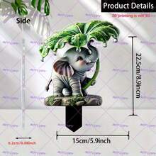 1pc Bohemian Style Acrylic Elephant Garden Stake With Umbrella, Waterproof Outdoor Decor, Scratch-Resistant, Suitable For Potted Plants And Landscaping, Light Catcher, Great For Patio And Lawn Decoration, No Electricity Required, 2D Flat - A - View 2