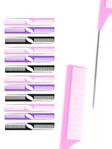 4/8pcs Set Hair Sectioning Comb, Rat Tail Comb, Highlighting Comb, Sectioning Comb, 1pc Carbon Fiber Plastic Hair Dye Comb, Stainless Steel Rat Tail Dye Comb, Highlighting Comb, Sectioning & Volumizing Comb - Multicolor - View 8