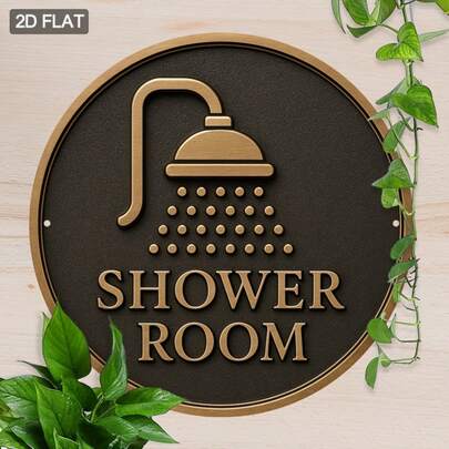 2D平面，1个经典淋浴图案 - 7.8x7.8英寸圆形木质墙饰，高品质印刷，防水防潮，适用于家居、花环、浴室装饰及配件，2D平面，预钻孔位置见尺寸表