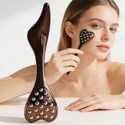 1Pc Heart Design Coffee Color Stainless Steel Roller Ice Facial Roller, Comfortable Massage Eye Cool Spoon, Lifting Firming Skin Care Introducing Cold Compress Beauty Tool For Daily Face Eye Skin Care Relaxing