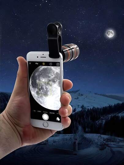 1pc Universal 8X/12X/20X Telephoto Lens Attachment, Clip-On Zoom Lens For Smartphone And Tablet, Suitable For Single Camera Lens, HD Photography Zoom Lens, Zoom Phone Lens With Phone Clip, For Photography And Videography