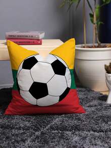1 Stück Fußball Muster Kissenbezug, kreativ bedruckter Plüschstoff quadratischer Kissenbezug, geeignet für Wohnzimmer, Schlafzimmer, Auto, Heimdekoration, ganzjährig - Verschiedenfarbig - Übersicht 5