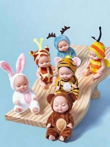 POKOJA LAND 1PC& 6 Pieces Mini Reborn Baby Dolls Set: Washable Lifelike Baby Dolls With Animal Clothes For Girls Boys Toddlers And Kids,Baby Girl Toys,Baby Dolls,Baby Doll,Toys>Kids Dolls,Doll Toys,Rabbit Doll - Multicolor - View 2