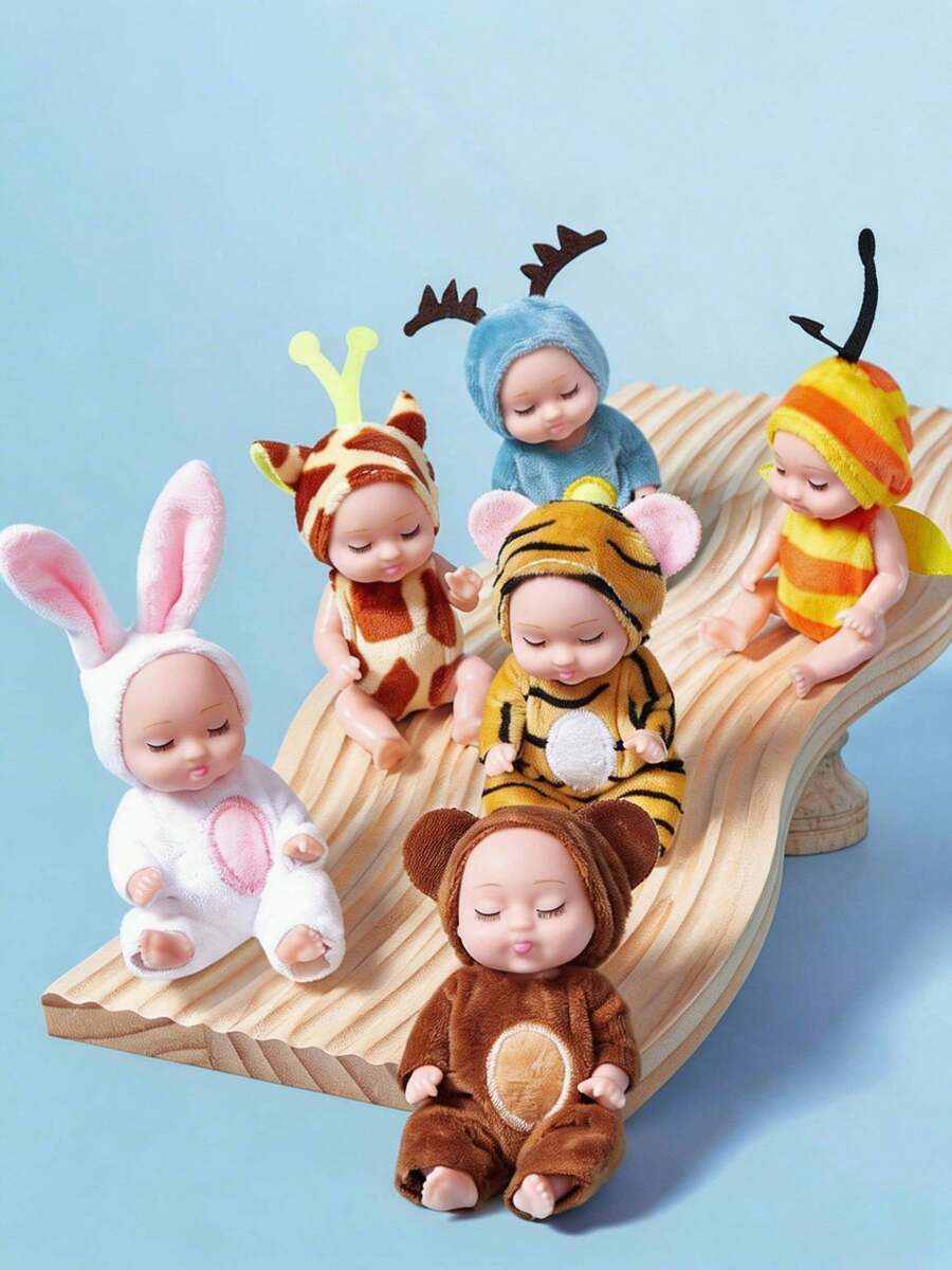 POKOJA LAND 1PC& 6 Pieces Mini Reborn Baby Dolls Set: Washable Lifelike Baby Dolls With Animal Clothes For Girls Boys Toddlers And Kids,Baby Girl Toys,Baby Dolls,Baby Doll,Toys>Kids Dolls,Doll Toys,Rabbit Doll