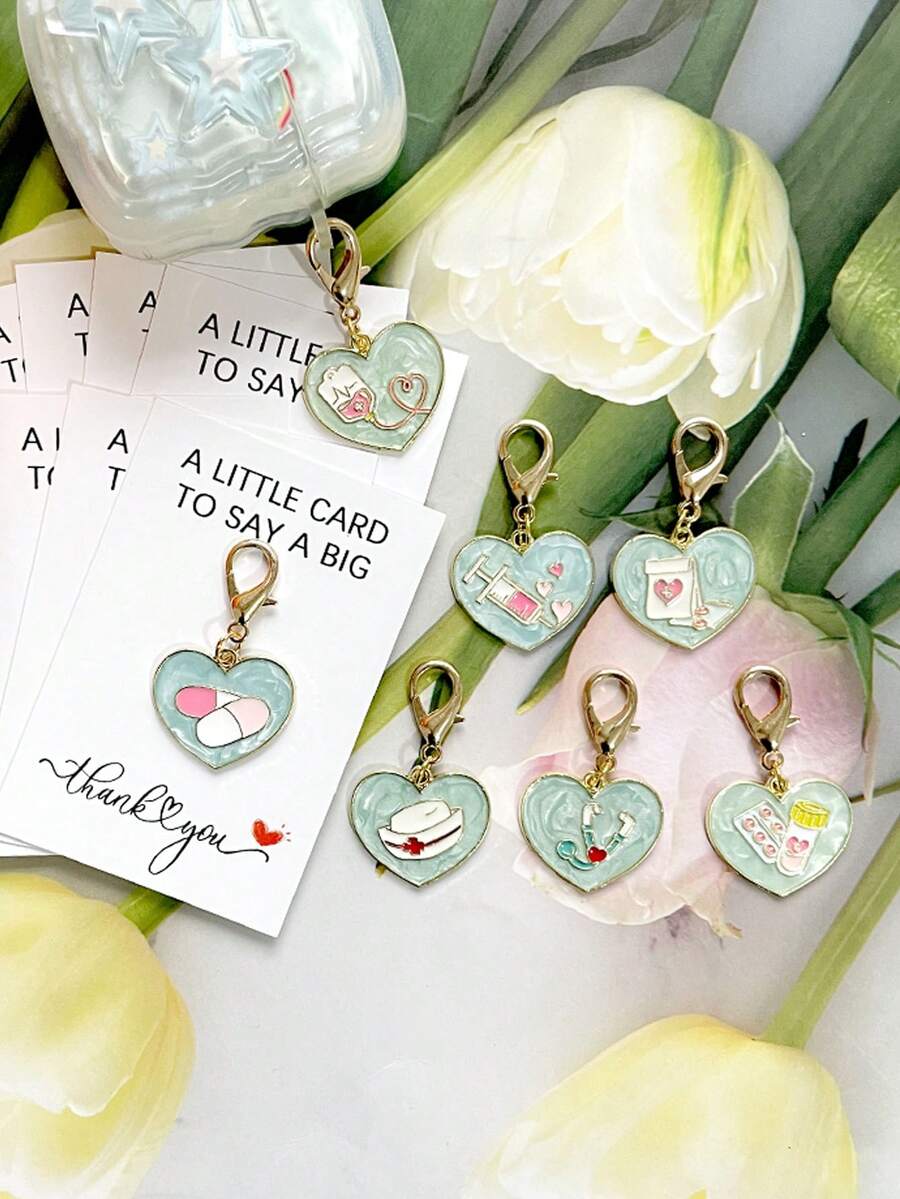 1 Set Nurse Medical Series Party Keychain Gift Pack - Includes Thank You Card, Stethoscope, Nurse Cap, Syringe, Dot And Heart Design Keychain, Simple Classic Style, Car Hanging Pendant, Gift For Nurses And Doctors - Suitable For Nurse/Doctor Graduation, Retirement, Medical Theme Events Gifts For Mother, Father, Graduation, And Teacher