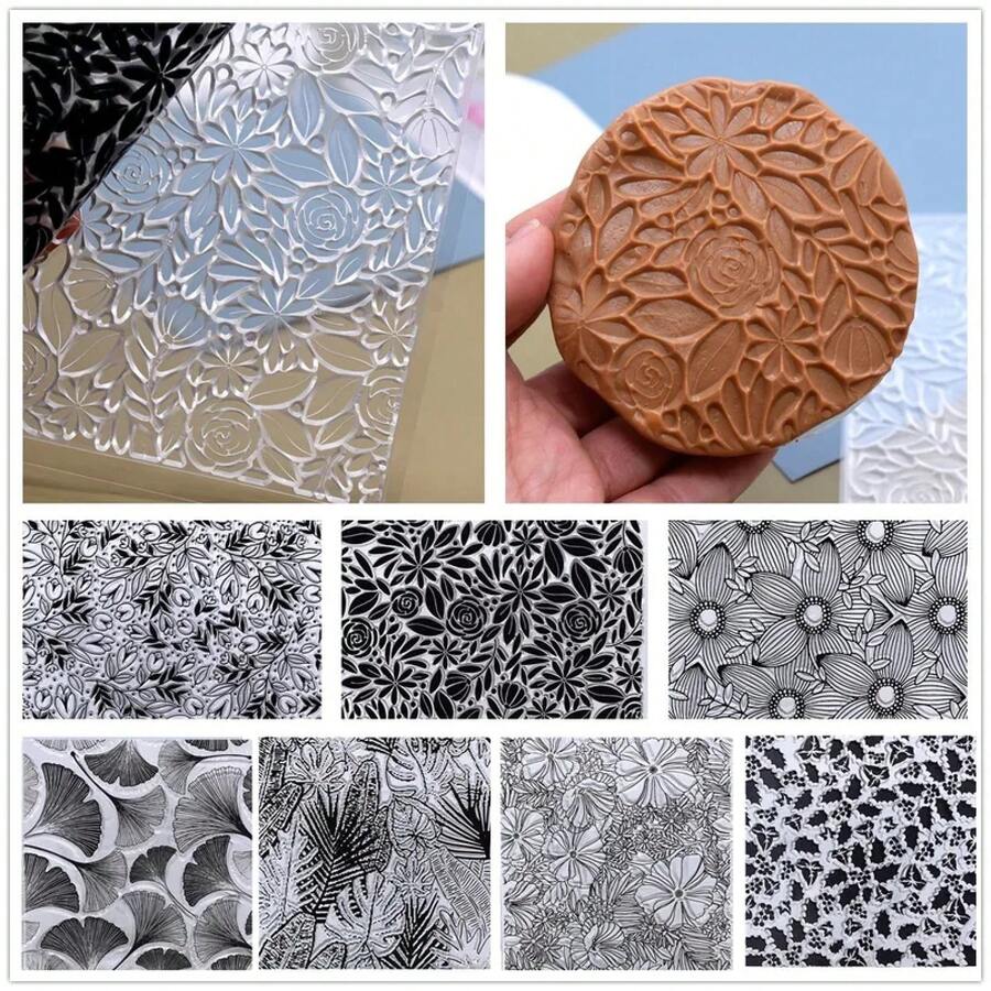 SNASAN hoja flor plantas arcilla polimérica textura sello hojas patrón arte en relieve arcilla herramientas de alfarería diseño Individual - NT-YH-M07 - Ver 1