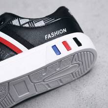 Zapatillas deportivas y de estilo urbano para hombre; zapatillas deportivas con cordones de diseño moderno, con suela plana antideslizante y gran transpirabilidad, fabricadas en material sintético resistente al desgaste y adornadas con rayas decorativas en los laterales. De estilo juvenil y moderno, combinan con todo y son ideales para caminar o para el día a día. Zapatillas deportivas para hombre, cómodas y ligeras, a precio de oferta. - Negro - Ver 5