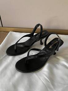 French Style High Heel Sandals For Women, New Summer Leather Peep Toe Thin Heel Sandals, Ankle Strap Kitten Heel Flip Flops - Black - View 4