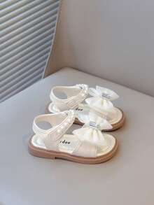 2025 Nuevos zapatos planos de princesa para niñas con suela suave y punta abierta, con , para niños pequeños - Blanco - Ver 4