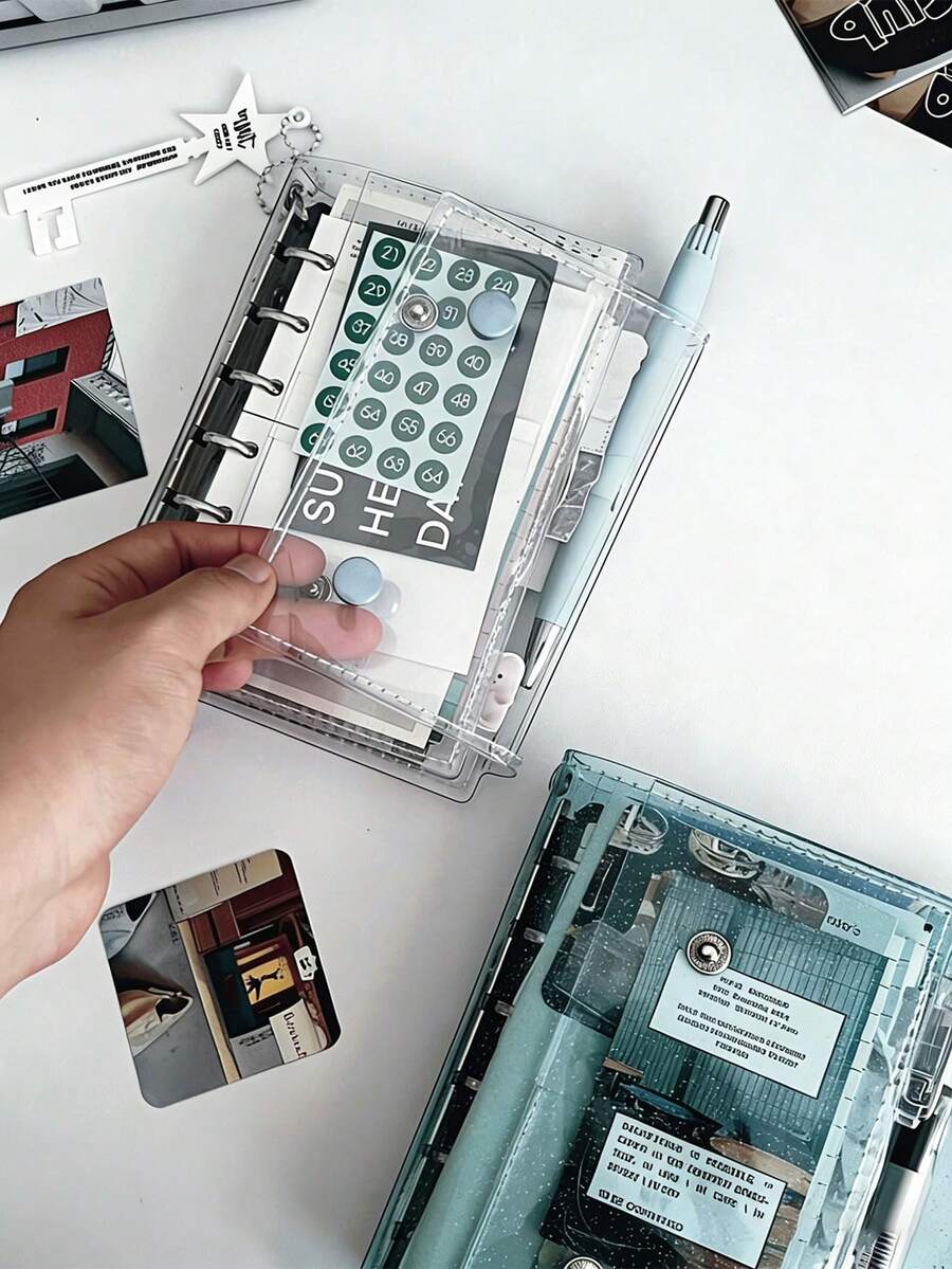 A7 Transparent Loose-Leaf Notebook, Blank Pages, Transparent Loose-Leaf Notebook, Sticker Notebook, Tri-Fold Soft Leather Notebook, PVC Transparent Replaceable Pages, Large Capacity Portable Loose-Leaf Binder, Suitable For Photo Album, DIY, Sticker Storage - Transparent - View 1