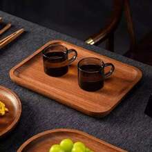 1 khay gỗ hồng mộc, đồ dùng gia đình bằng gỗ hình chữ nhật, đĩa lót tách trà, đĩa cánh hoa, đĩa tròn kiểu phương Tây. - Màu gỗ - Xem 9