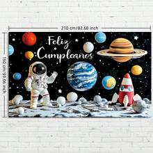1件太空主题生日横幅，以宇航员和火箭为背景，饰有行星、火箭和星星图案，太空主题派对用品，宇航员装饰，涤纶材质。适用于生日、婚礼、派对、庆典、主题派对、派对用品、摄影背景、室内/室外装饰横幅。 - 查看 14