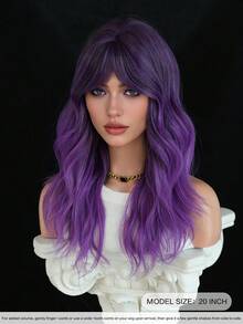 7JHH WIGS 中长款紫色波浪假发，20英寸蓬松卷曲刘海，高密度全机织耐热纤维合成假发，适合角色扮演、万圣节、嘉年华、音乐节等派对佩戴。 - 紫羅蘭色 - 查看 5