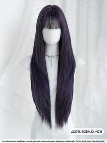 NAMM 32 Inch Extra Long Straight Soft Dark-Purple Wig With Bangs - Super Long Natural Layered Wigs , High Quality Soft Synthetic Fiber Straight Costume Hair Wig For Women Daily Wear, Festival Ready Party Use, - Sakura Celebrations Glam & Party Streetwear Photography - Girls Gift Wig Accessories - Beginners Glueless Wig Accessories - Purple - View 2