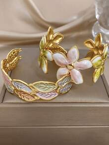 Bộ 1 vòng tay mạ vàng 18K, thiết kế tinh tế với men nhiều màu sắc, họa tiết hoa, đeo ở cổ tay (không phải cánh tay), phù hợp cho nữ, trang sức thép không gỉ phong cách Bohemian mùa hè, thích hợp cho kỳ nghỉ, quà tặng Ngày của Mẹ, tiệc tùng hàng ngày, Ngày Valentine, đám cưới, lễ hội âm nhạc, Giáng sinh, hẹn hò, Lễ Phục sinh. - Nhiều màu - Xem 5