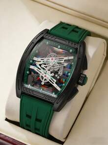 New Fashion Colorful Hollow Dial Silicone Strap Men's Watch, Luminous Function, Casual Quartz Sports Watch, Classic Men's Wristwatch - 綠色 - 查看 12
