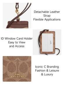 COACH Women's Lanyard Card Holder, Elegant Multi-Color ID Card Case, New Fashion Girlfriend Gift, Classic Print - Brown - View 3