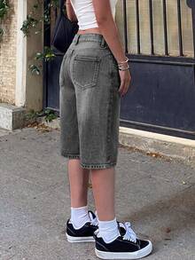 Street Fashion Casual Wide Leg Denim Shorts Summer - Grey - View 4