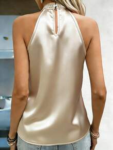 1 chiếc áo kiểu không tay dây mảnh đính ngọc trai bằng polyester, kiểu dáng sang trọng, nữ tính, phù hợp cho các dịp xuân/hè như sự kiện trang trọng, hẹn hò, tiệc tùng, ăn trưa và các hoạt động thường ngày. - Màu be - Xem 6