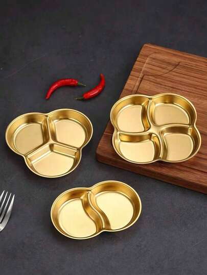 1pc Stainless Steel 2/3/4 Compartment Sauce Dish, Korean BBQ Dipping Plate, Christmas Gift, School Supplies