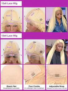 Dollface Peluca rubia HD de 71 cm de largo con encaje frontal transparente, cabello humano, densidad del 180%, encaje frontal de 13x4 y 13x6 con cabello de bebé pre-depilado – peluca natural y lisa para mujer, transpirable y duradera, línea de cabello natural, ajuste cómodo, adecuada para uso diario y ocasiones especiales. - S613 - Ver 12
