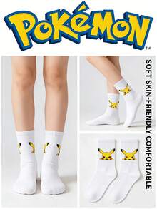 pokemon 宝可梦 1/3/5 双装可爱卡通印花透气柔软中筒袜，加固鞋跟和鞋头，经久耐穿，男女通用，四季皆宜 - 彩色 - 查看 7