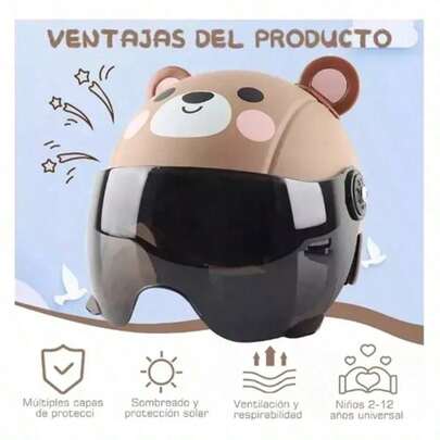 Casco Infantil De Dibujos Sombrero De Ciclismo Para Niños,casco Infantil Nº 54, Talla 48-54, Color Marrón