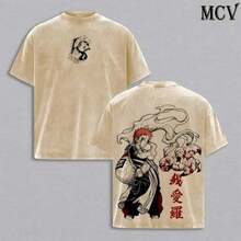 Gaara Vintage Washed Tee -  AnimeDouble Printed Graphic-Shirt, Unisex Anime Manga StreetwearHeavyweight Cotton Wash Tee, ForAnime Fans - 杏色 - 查看 1