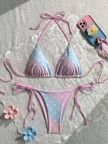Conjunto de bikini de 2 piezas con estampado de lunares coloridos sexy 2026 para vacaciones playa verano - Multicolor - Ver 1