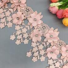 1 Yard Pita Renda Berlian 3D Bunga Vintage Bordir untuk Pernikahan, Aplikasi Hiasan, Kerajinan Jahit DIY - A - View 9