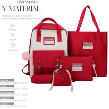 Shendy Vendy Backpack With Large Capacity, 5-Piece Set Fashionable Cool Youth Backpack Pencil Case Laptop School Student - MOD217 紅色 - 查看 3