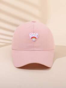 1pc Kids Ponytail Baseball Cap, Rainbow Heart Embroidery, Girls Style (Multiple Colors Available) - Heart Rainbow - View 10