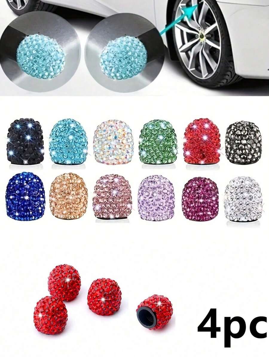 Nắp van lốp đính kim cương, nắp van lốp sáng tạo với đá quý, phụ kiện ô tô - A - Xem 1