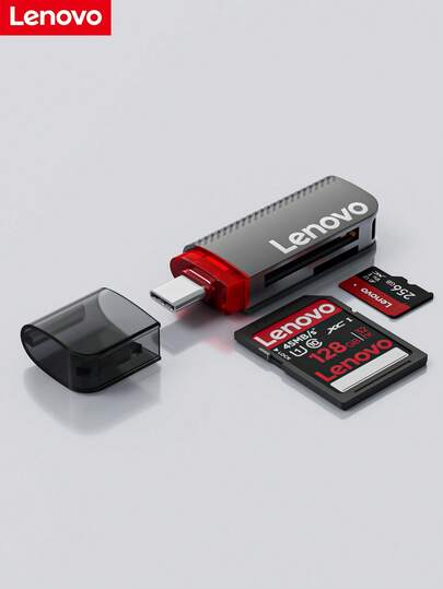 قارئ بطاقة SD 2 في 1 من Lenovo، نقل فائق السرعة، متوافق مع أجهزة متعددة، توصيل وتشغيل، خفيف الوزن، يمكن تعليقه بحبل
