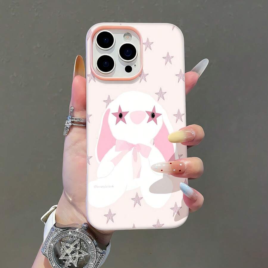 Fondo de estrella de conejito rosa blanco lindo.funda de teléfono Fundas compatibles con ,Apple,VIVO,OPPO,,, y Honor.Fabricadas en silicona TPU,ofrecen protección contra golpes y caídas. - Rosa - Ver 1