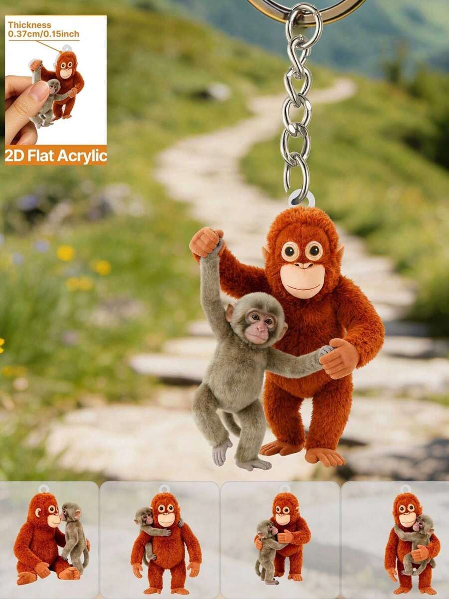 2D Flat - Acrylic Keychain Featuring A 2D Flat Viral Monkey, A Heartfelt Gift For Those Who Animals, Monkey Fist Design - Multicolor - View 1