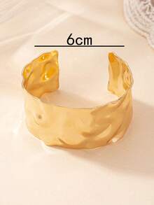 1pc Fashionable European & American Style Gold Plated Geometric C-Shaped Smooth Cuff Bracelet, Suitable For Daily Wear - Vàng - Xem 5