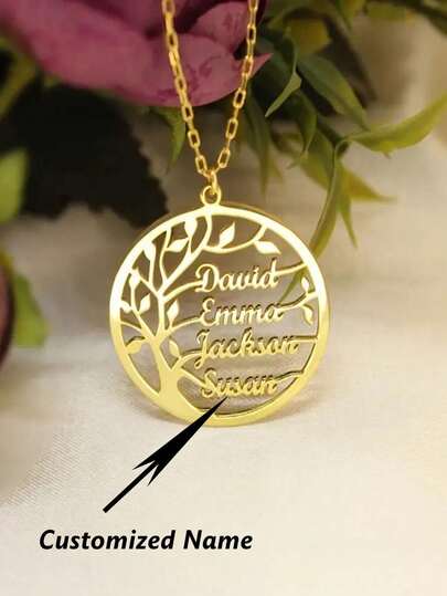 Collar personalizado con forma de árbol con nombre, collar colgante redondo con árbol genealógico de varios nombres, regalo de joyería para mamá, abuela y hermanas, multifuncional, decorativo, con letras, de moda, moderno, colorido, lindo, casual, personalizado, único, regalo ideal para él, regalo ideal para ella