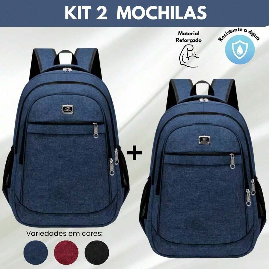 Two-Piece Set Of Large, Functional Men's Backpacks For School, College, And Work - Blue - View 1