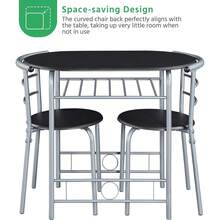 3 Piece Modern Dining Table Set, Kitchen Table And Chairs Set 2, Space Saving Table Set, Breakfast Nook Table Set With Steel And Storage Rack Kitchen/Small Space - Black - View 7